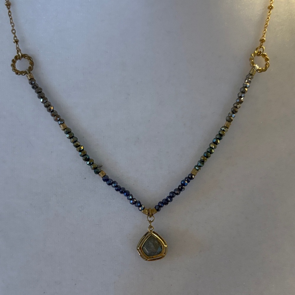 Gold and Blue Beaded Necklace - Picture 2 of 2